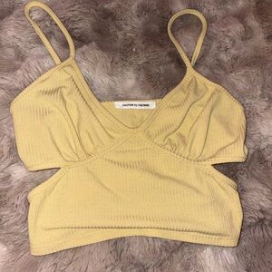 Caution To The Wind Mustard Ribbed Crop Top